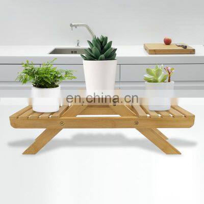 Natual Bamboo Wooden Flower Shelf Rack For Garden