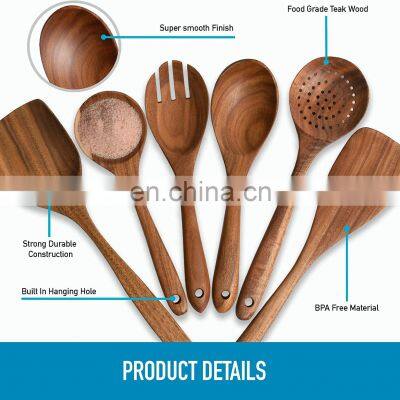 Natural Wood Utensils Kitchen Ware Cooking Utensils Set Spoons And Spatulas Wooden Spoons For Cooking Salad Fork photo-5