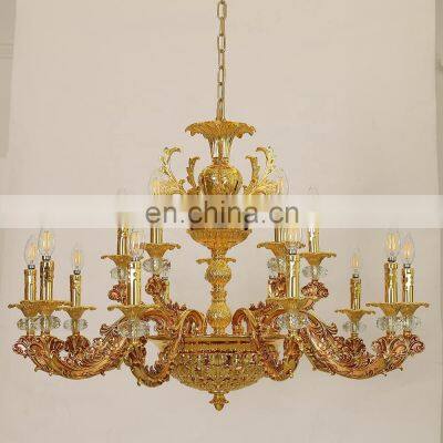 European Zinc Alloy Gold Crystal Candle Chandeliers Pendant Lights For Living Room