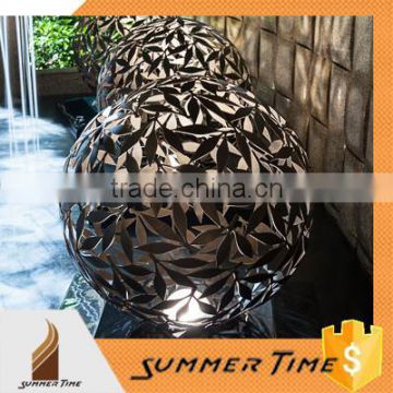 Lighting stainless steel leaves ball sculpture for hotel decoration