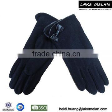 Lady's 100%Acrylic Glove With Black Bowknot For AW 16 LMMT-005