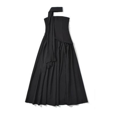 One-shoulder cinched waist tube top gown, long dress with zipper, body-hugging, asymmetrical slit, sexy vacation dress