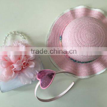 summer beach hat flower pvc bag and sequin heart headband for baby and kids