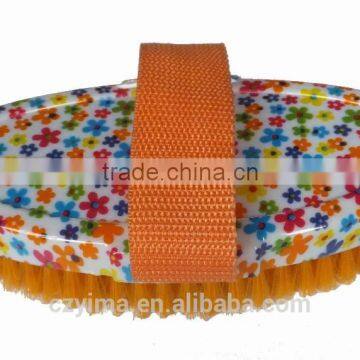 New arrival~ small flower pattern horse body brush with orange strap for cleaning