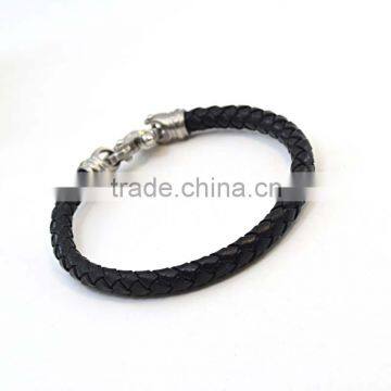 Stainless Steel Lock Bracelets for Women Genuine Black Leather Bracelets photo-3