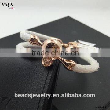 2016 China Factory Personal Logo Words Bracelet, Stingray/ Python Skin Leather Bracelet With Stainless Steel Skull Double Eyes photo-6