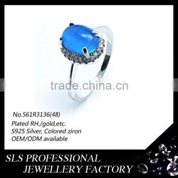 2015 new design ladies finger ring with nice bule stone 925 thailand ring best gift for wife