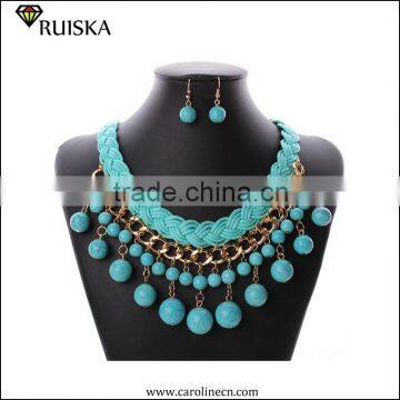 Caroline Woven Turquoise Beads Necklace Set