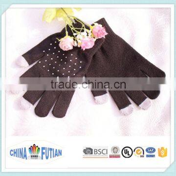 FUTIAN grey color acrylic touch screen /smart phone winter gloves