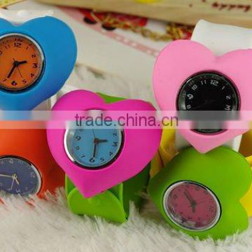 Heart-shaped colorful silicon watch, papa watch, slap on watch