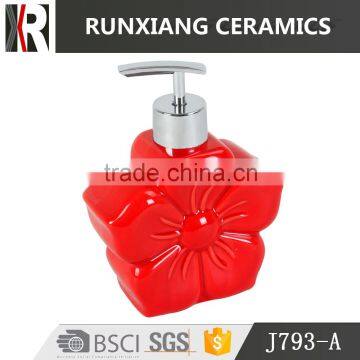 glazed flower red bath lotion dispenser ceramic