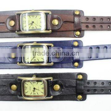 Wholesale Cheap Custom Logo Alloy Case Shape Genuine Leather Quartz Watch photo-3