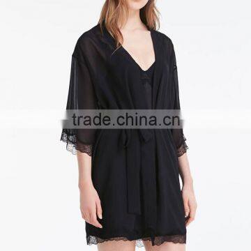 Wholesale Cheap 100% Ployester Long Sleeve Sexy Women Bride Black Sleep Bridal Chiffon Robes