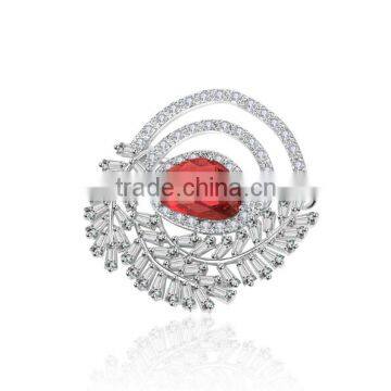 Platinum Plated Designer Round Leaf Boquet Brooch With AAA+ Cubic Zircon Micro Pave Setting for Women and Men