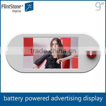 Flintstone 9 inch battery powered LCD TV, push button LCD media player, video LCD display advertising player in store