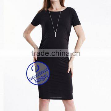Custom Spandex Bamboo Fiber Plain Blank Short Sleeve Maternity Dresses photo-3