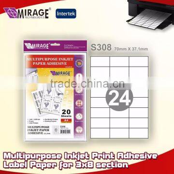 Multipurpose Inkjet Printing Adhesive Label Paper for 3x8 section