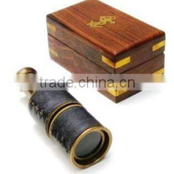 Antique Nautical Solid Brass Pullout Telescope With Wooden Box 12151