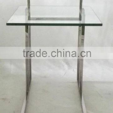 Modern style stainless steel coffee side table sofa side table with tempered glass top square end table