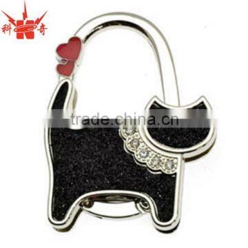 Glittery Cat Shape Silver Metal Purse Hanger