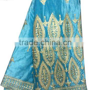 CL2072-3 New design high quality African big embroidered t blue Velvet lace softly material for making dress