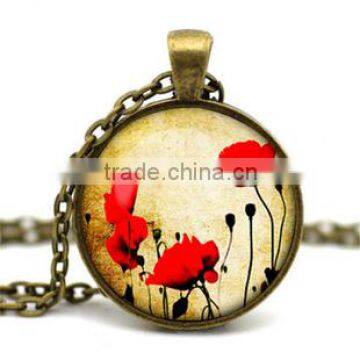 poppy Glass Gem Necklace glass dome pendant necklace DIY Jewelry photo glass dome jewelry