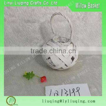 Round white wicker lantern/Small wood candle lantern / Rattan wicker lantern Handled
