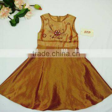 Taffeta beading flower frock for kid girls 2015 new style