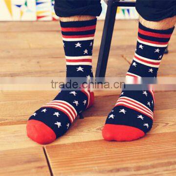 Custom White Striped And Star Design Half Terry Elastic Cuff Cotton Men Sport Socks Quality Choice photo-5