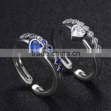 New Model Wedding Ring Heart Shape Blue Gemstone Setting Open Ring for Women