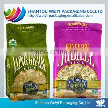 stand up flat bottom rice packaging bags with resealable ziplock