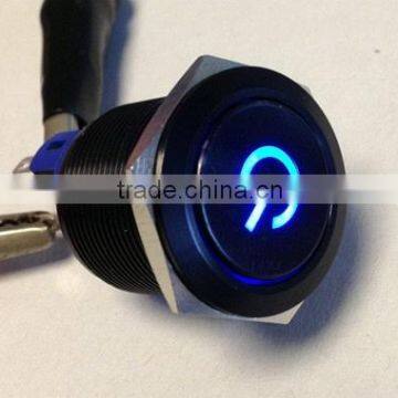 Self-locking Waterproof Push Button Switch L22(Dia.22mm) With Power Symbol Anodized Aluminum