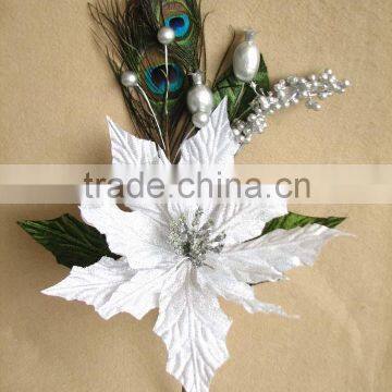 Artificial Poinsettia Christmas flower pick for home decoration