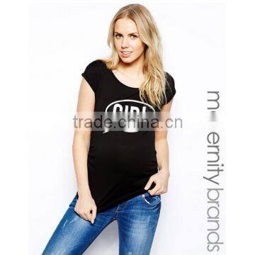 Black color Maternity short sleeve shirt with white bubble print