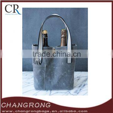 High quality waxed canvas wine tote with nylon webbing
