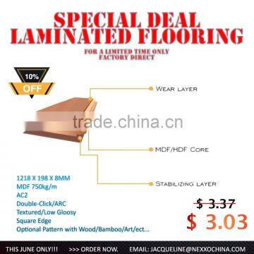 Laminated Flooring 8MM MDF AC2 /8mm Pisos laminados MDF AC2