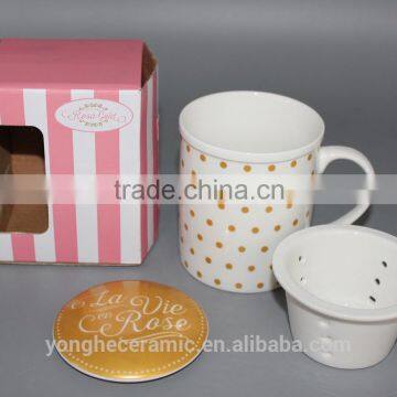 New bone china Tea mugs with filter and lid