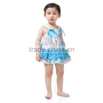 Fashion popular feather print clothes baby swing top and baby bloomer.