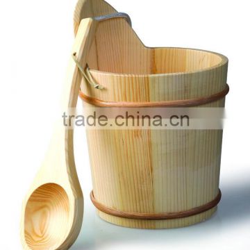 Wooden Sauna Bucket and scoop with plastic liner