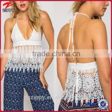 Adjustable cami straps Loose fit crochet halter crop top selling products 2015