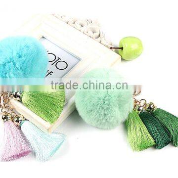 Rabbit Fur Pom Pom Keychain With Tassels for Lady Handbag/bag Charm Fur Ball KZ160071 Quality Choice photo-2