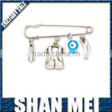 Baby Newborn Gift carriage pin Hamsa Evil Eye Protect with Gemstone crystal Silver Jewelry