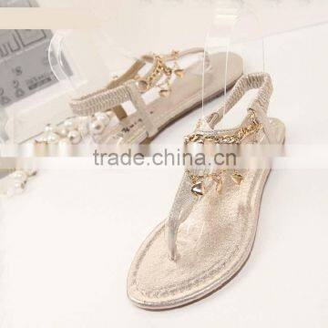 Metal chain drape Roman clip toe flat sandals