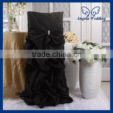 CH003F Wholesale gathered Black ruffled chair cover with buckle