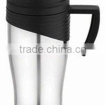 Insulated travel mug, stainless steel outer with plastic inner