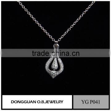 Trendy fashion white gold cheap fancy copper silver crystal necklace pendant wholesale