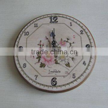 Vintage cottage chic old effect Flower wooden wall clock,made in china