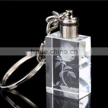 Beautiful 3D Laser Rose Crystal Keychain With Led Light for Wedding Gift photo-3