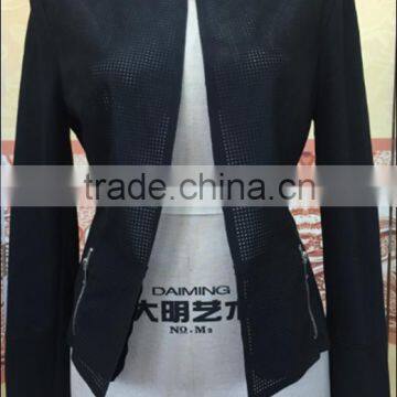 newest fashion girls pig suede jacket dyed color with square shaped hole