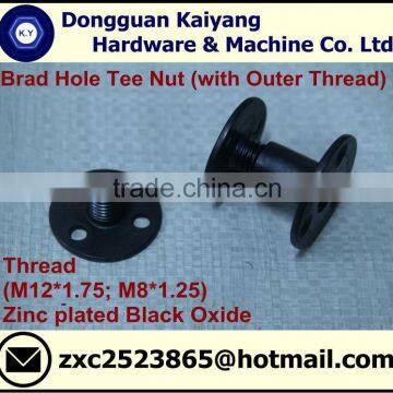 Brad Hole Tee Nut (Outer Threaded); Furniture Fastener; Black Oxide; M12*1.75 plus M8*1.25